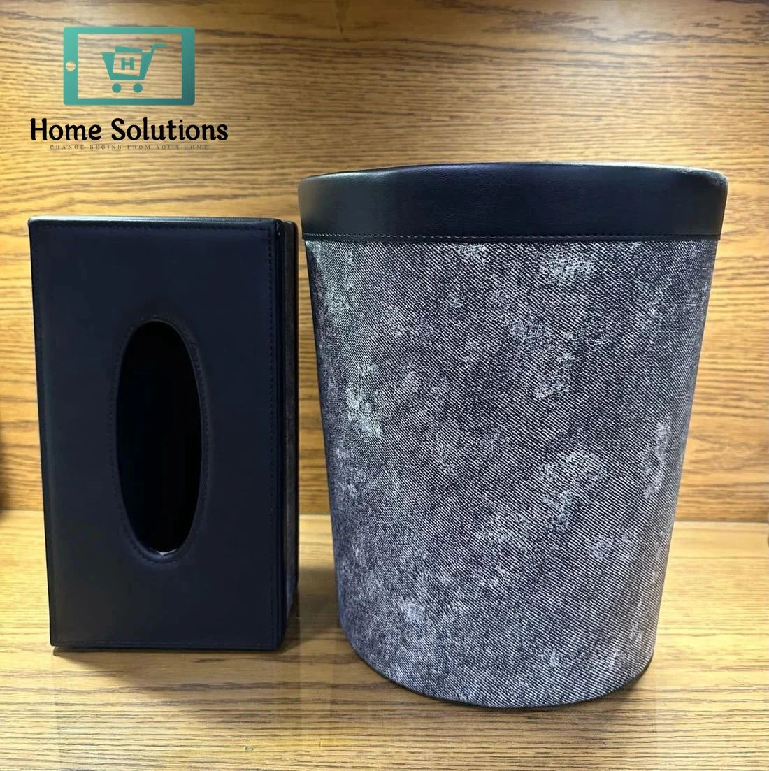 Premium Faux Leather Tissue Box & Waste Bin Set for Home & Office