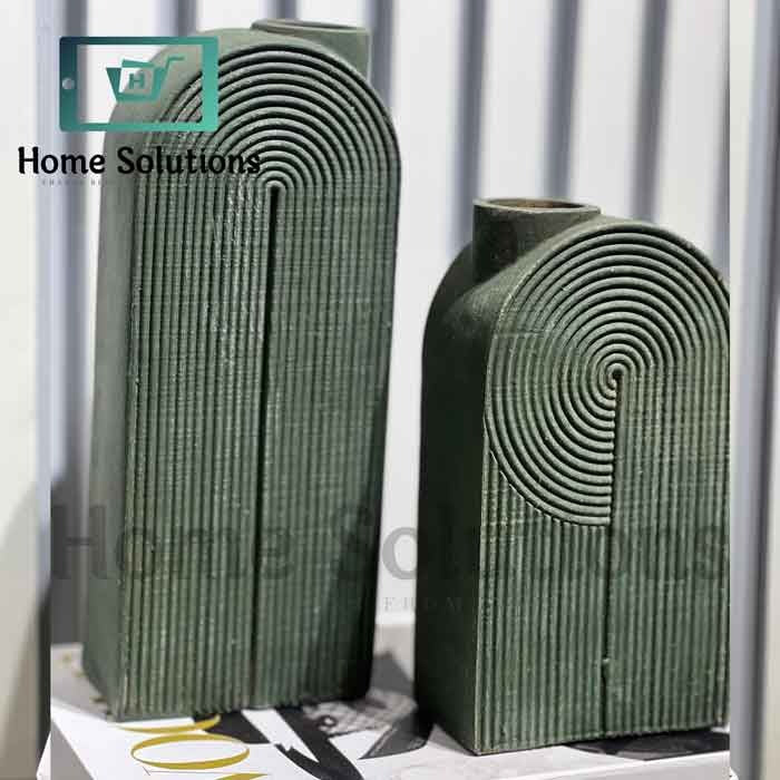 Arched Ribbed Vases -Modern Decor Green