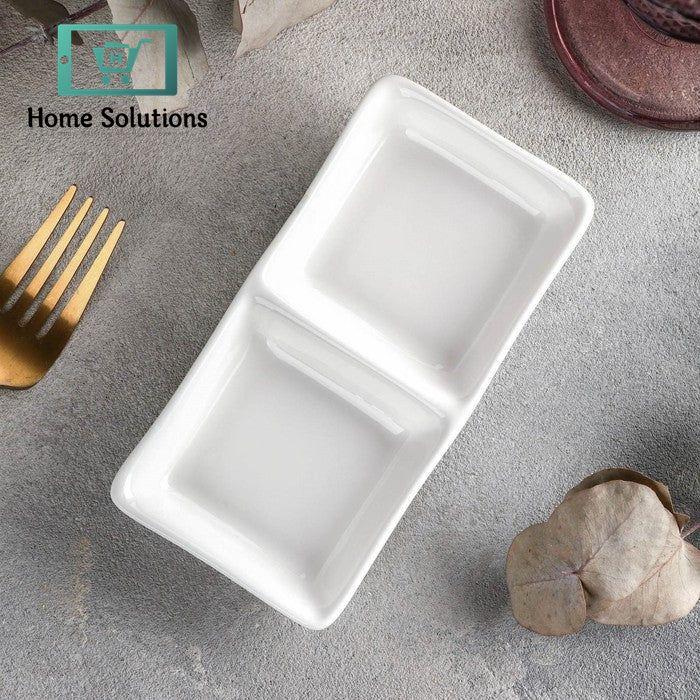 Wilmax England Fine Porcelain Divided Dish 5.5" x 3" | Dual-Section White Serving Dish