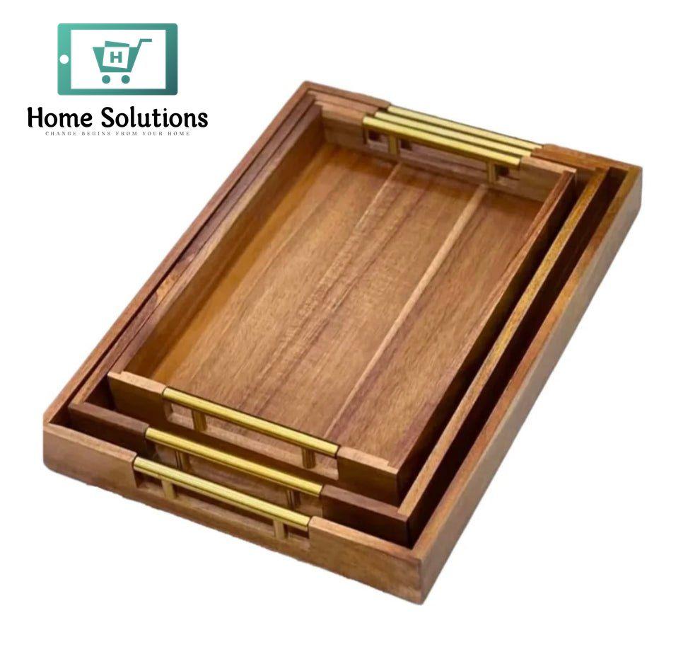 Wooden Bamboo Tray with Elegant Gold-Tone Handles