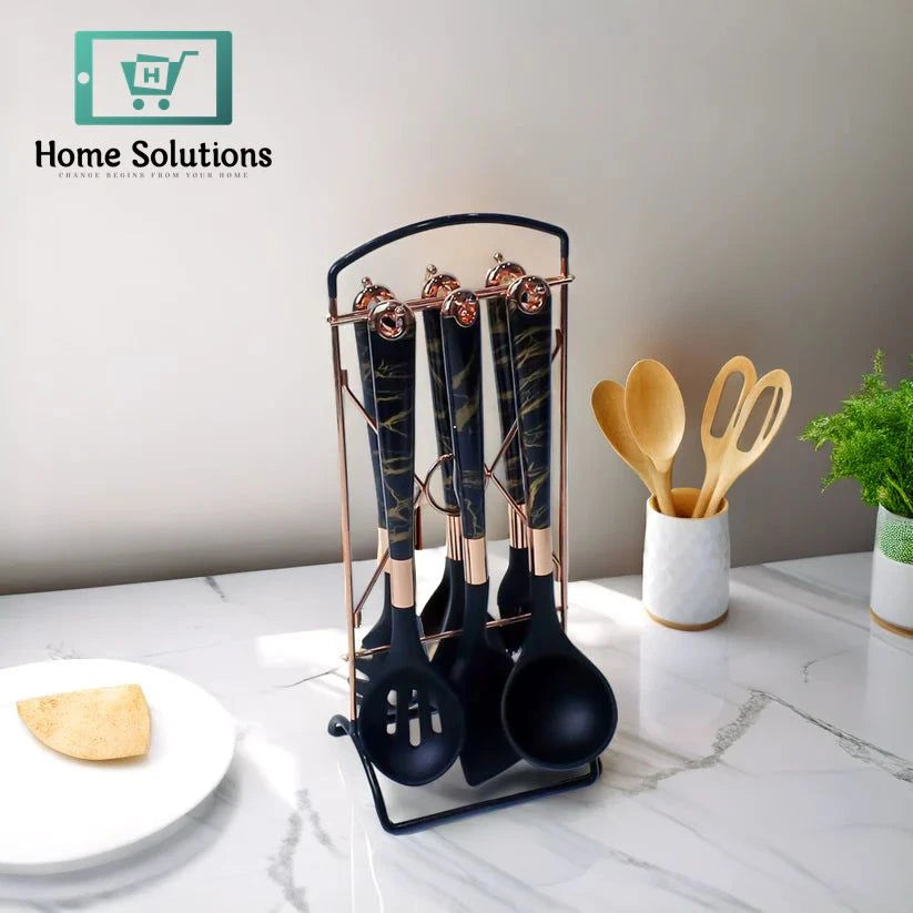 Black & White Silicone Cooking Spoon Set – 7 Pcs Premium Kitchen Tools