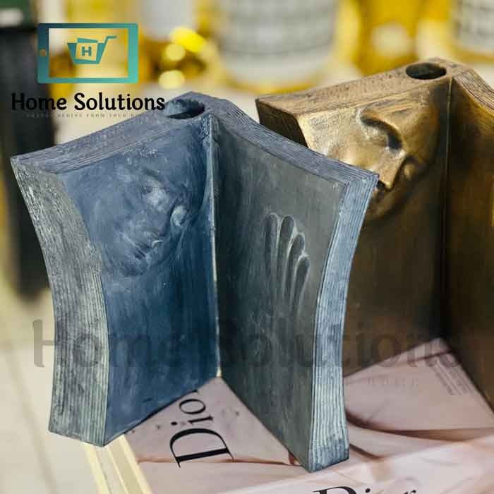 Artistic Book Vase - Face Sculpture Home Decor - Gold & Grey