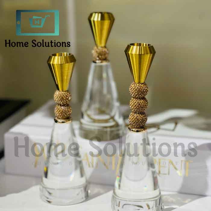 Gold & Crystal Taper Candle Holders Set of 3 - Classic
