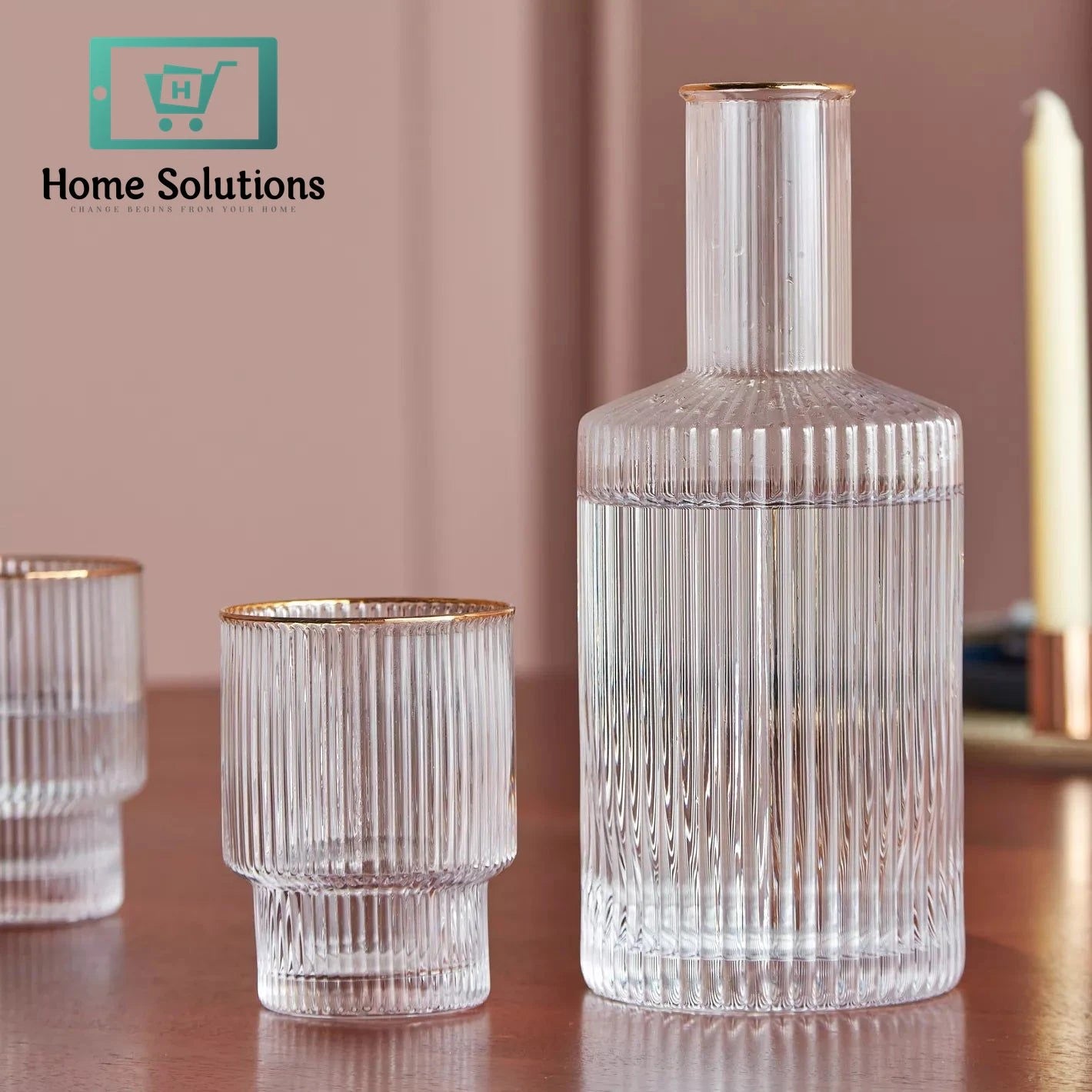 Vintage-Style Optic Glass Decanter Set – 5-Piece Elegant Drinkware Collection