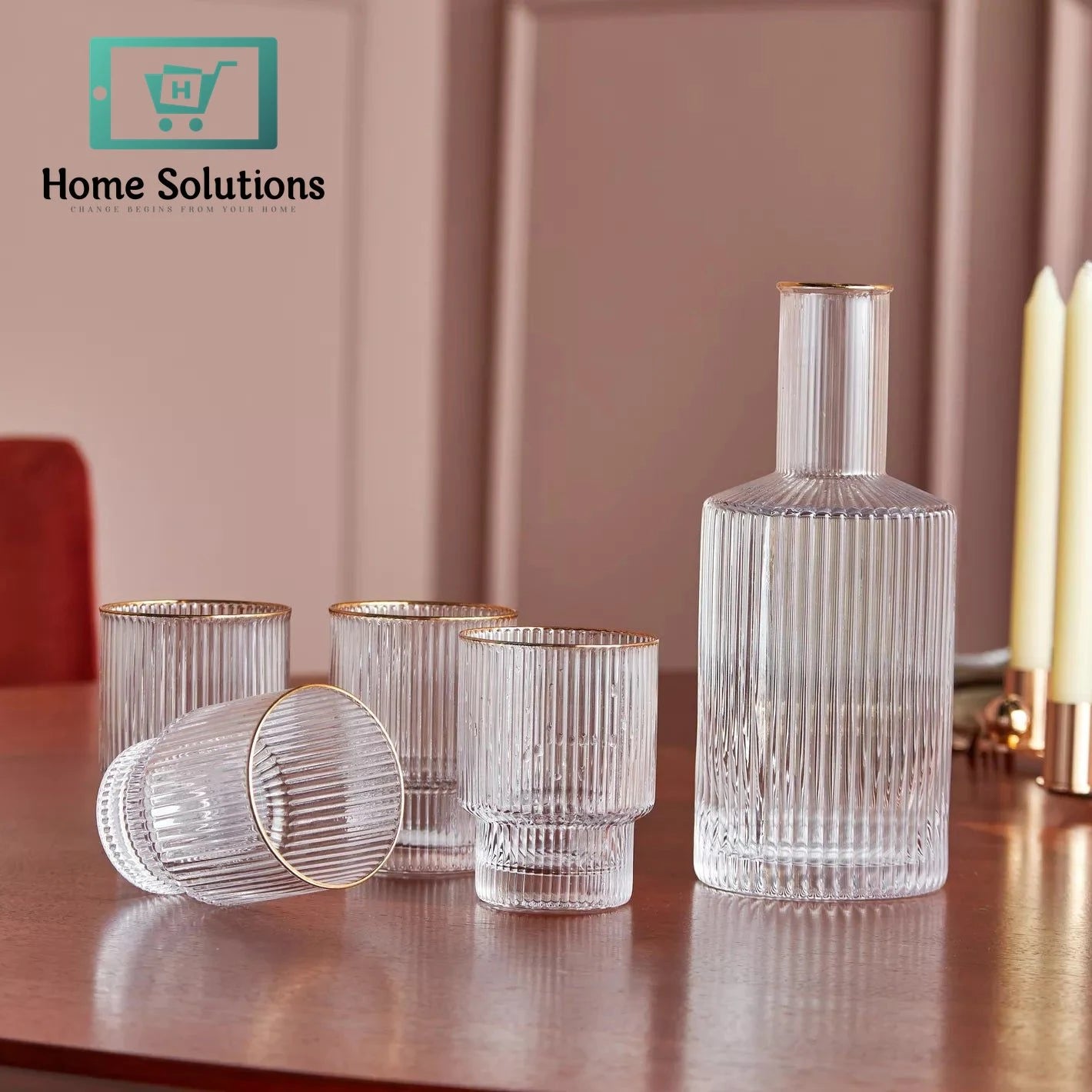 Vintage-Style Optic Glass Decanter Set – 5-Piece Elegant Drinkware Collection