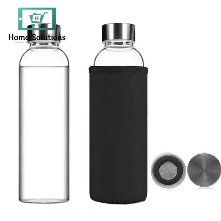 Premium Glass Water Bottle with Stainless Steel Leak-Proof Lid