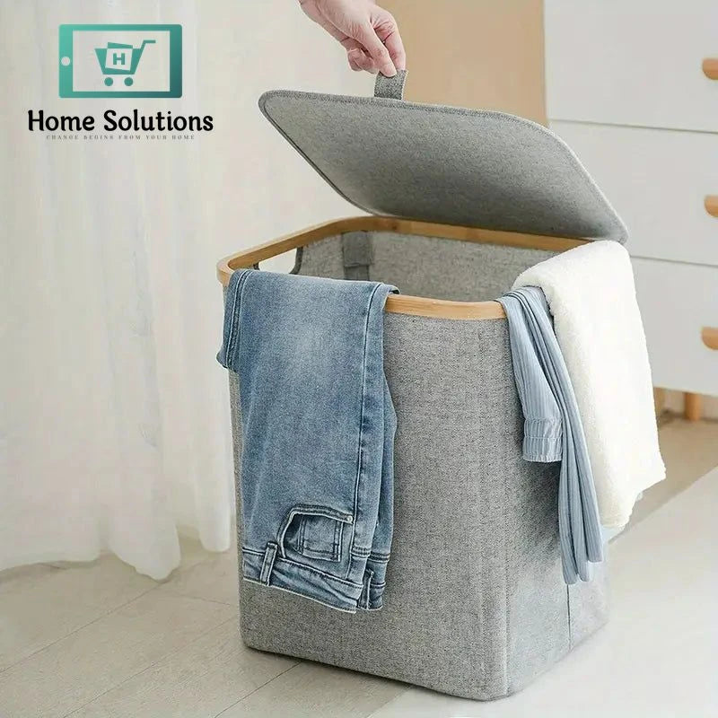 Double Compartment Laundry Basket – Black & Grey Finish