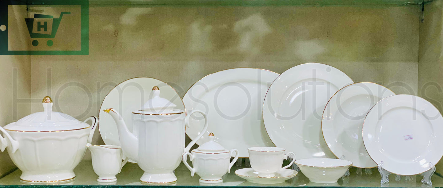 Bonechina Gold Rim Dinner Set of 61 Pieces - 8 Persson Serving