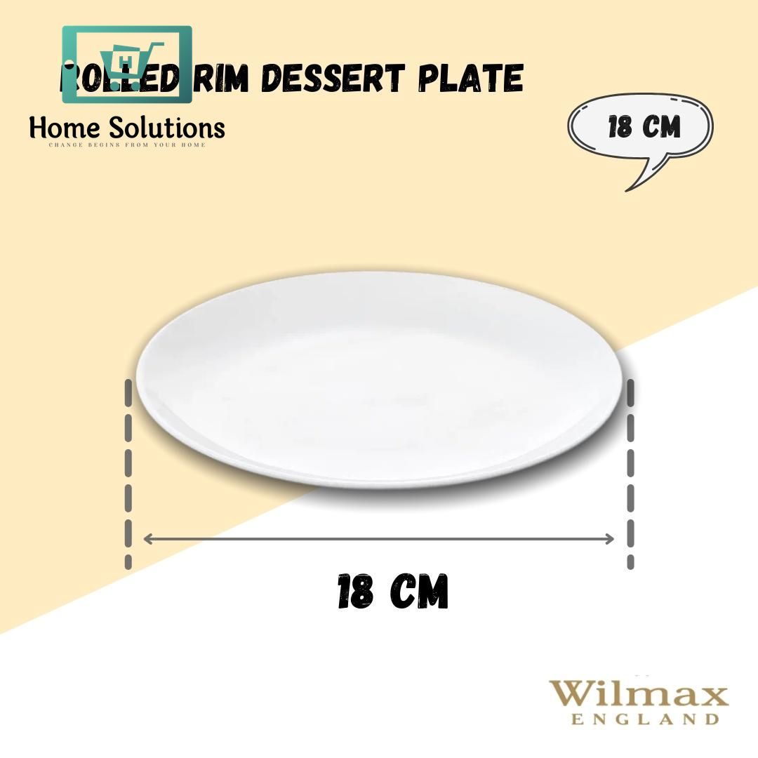 Wilmax England Fine Porcelain Rolled Rim Dessert Plate – 7 Inch