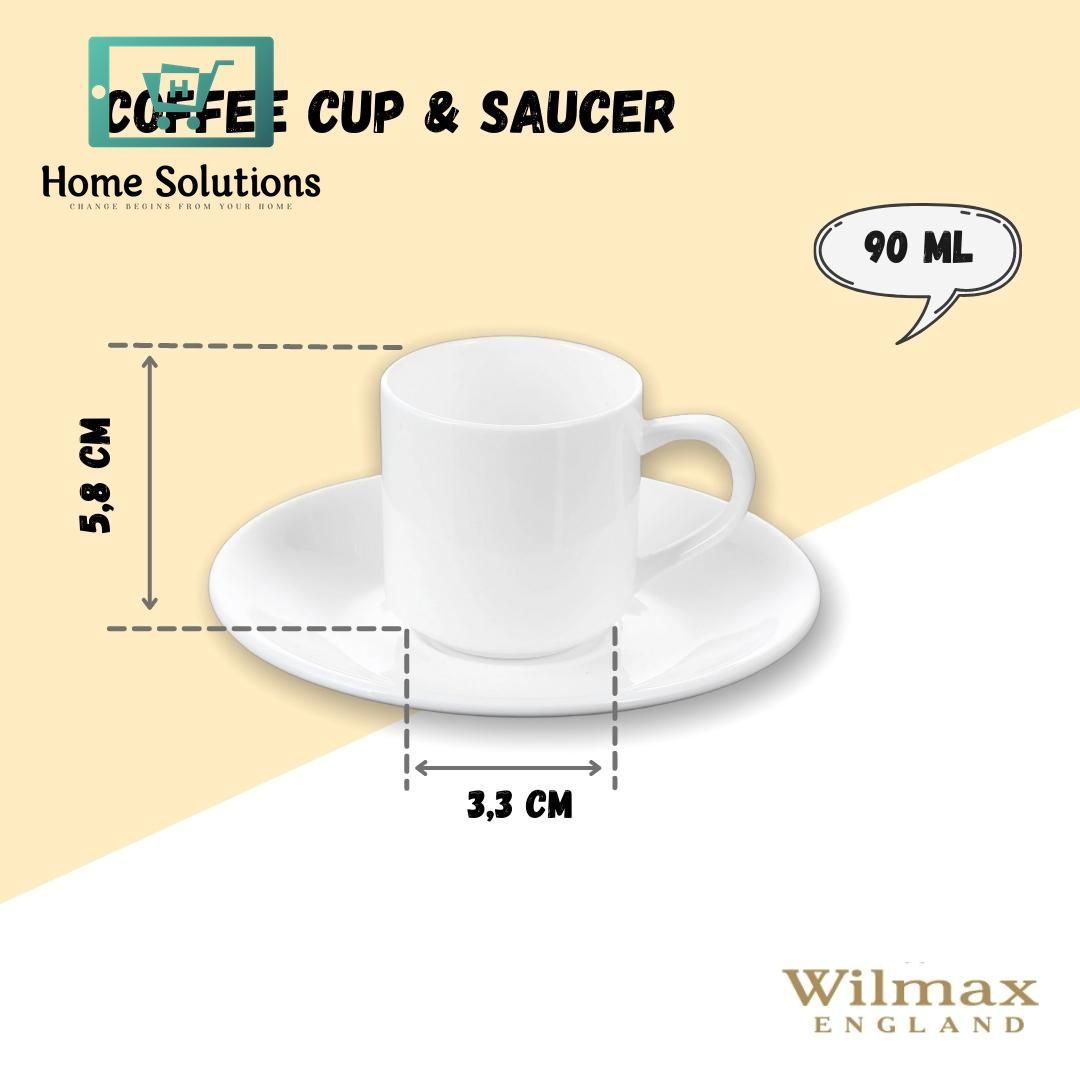Wilmax England Fine Porcelain Espresso Cup & Saucer Set – 90 ml