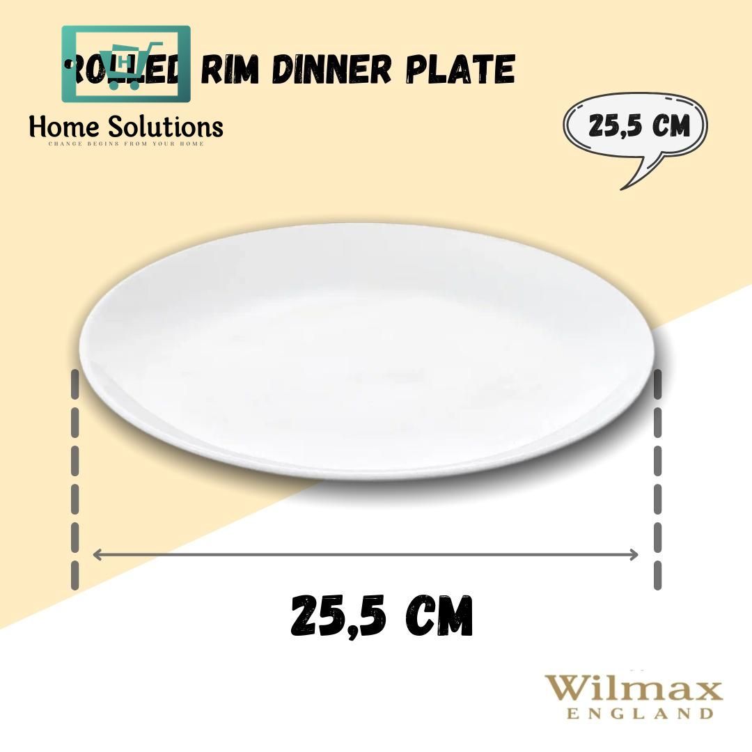 Wilmax England 10-Inch Classic Dinner Plate with Rolled Edge – Premium Porcelain