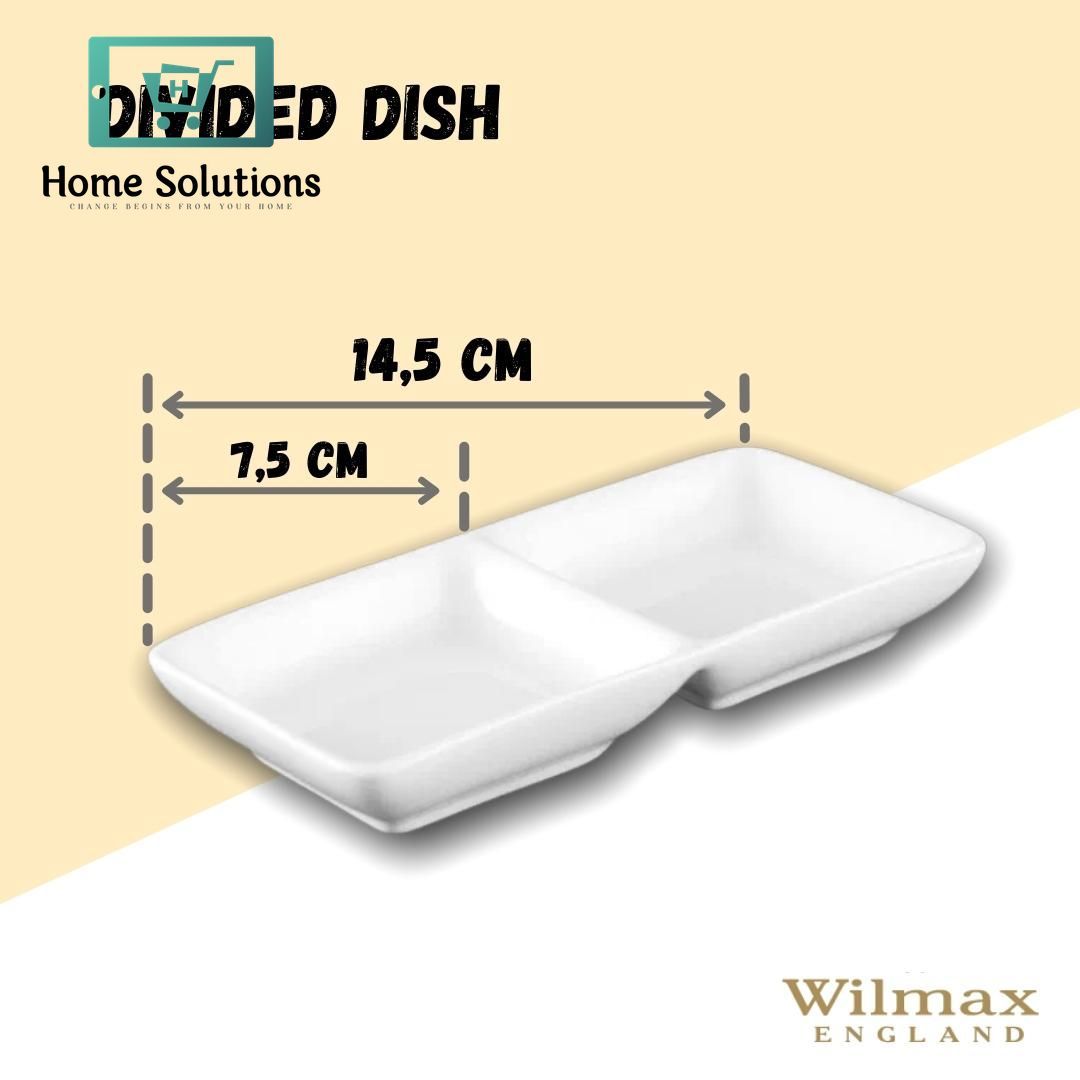 Wilmax England Fine Porcelain Divided Dish 5.5" x 3" | Dual-Section White Serving Dish