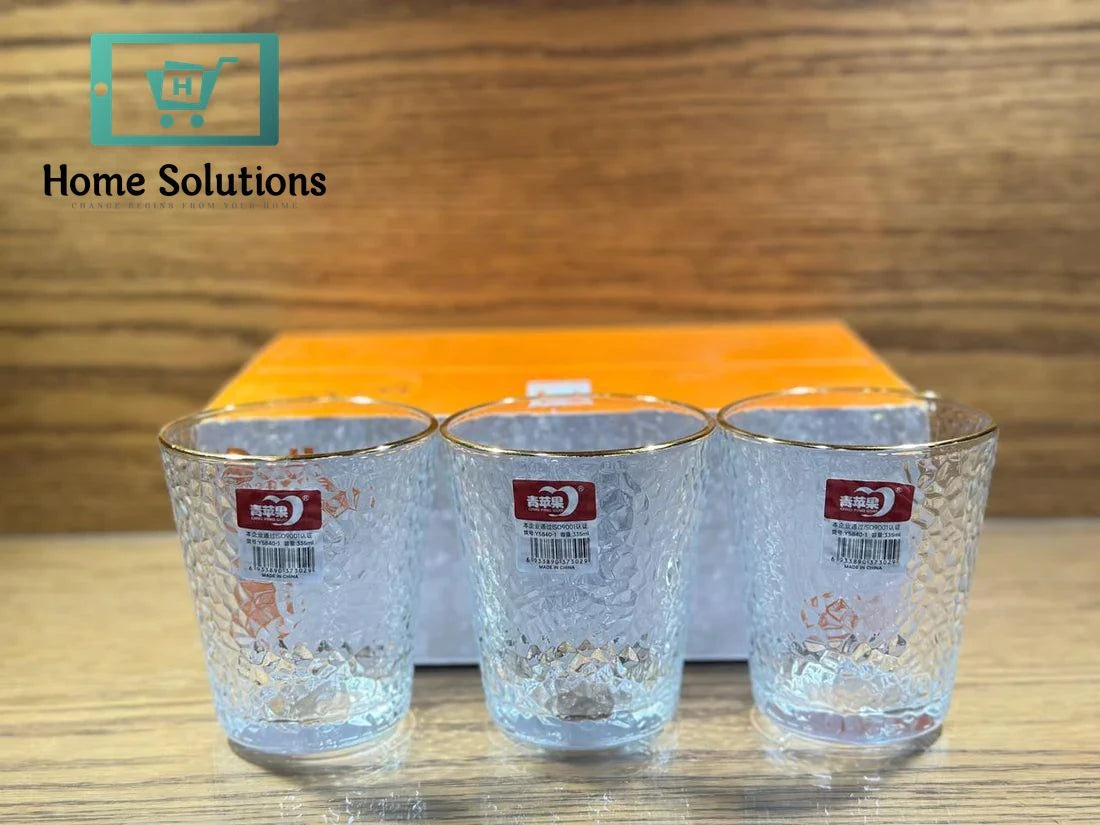 Clear Pebble-Textured Glass Set – Transparent Finish – 6 Pcs Box