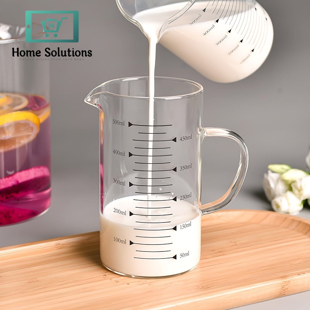 Borosilicate Glass Measuring Jug with Wooden Lid & Handle | 350ml - 500ml