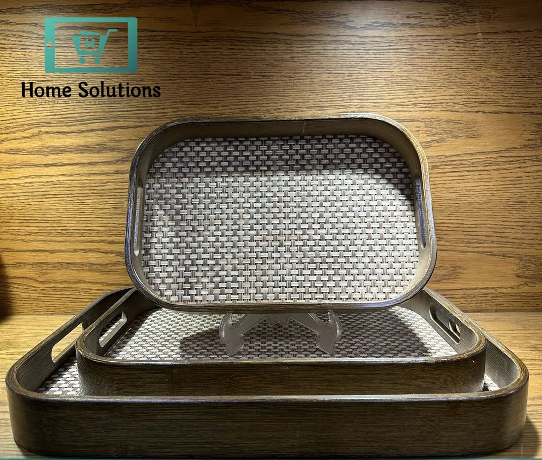Wooden Serving Tray with Natural Jute Inlay