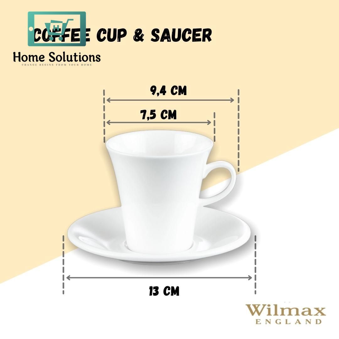 Wilmax England Fine Porcelain Coffee Cup & Saucer Set – 160 ml