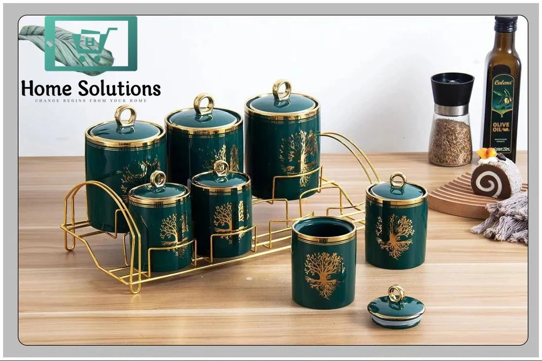 Storage Canister Set with Stand 7 Pcs – Elegant Kitchen Organizer