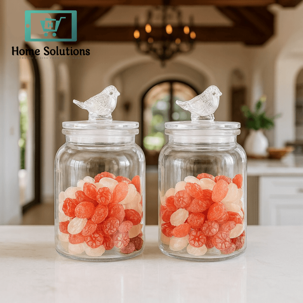 Danny Home 2-Piece Glass Storage Jar Set with Bird Lid – Airtight Containers for Sweets & Pantry Storage