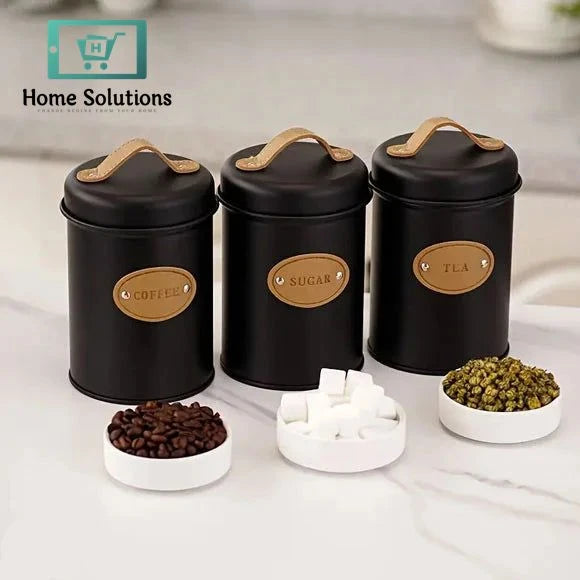 3 Pcs Coffee Tea & Sugar Jar Set – Airtight Storage Canisters with Lids