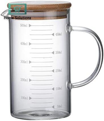Borosilicate Glass Measuring Jug with Wooden Lid & Handle | 350ml - 500ml