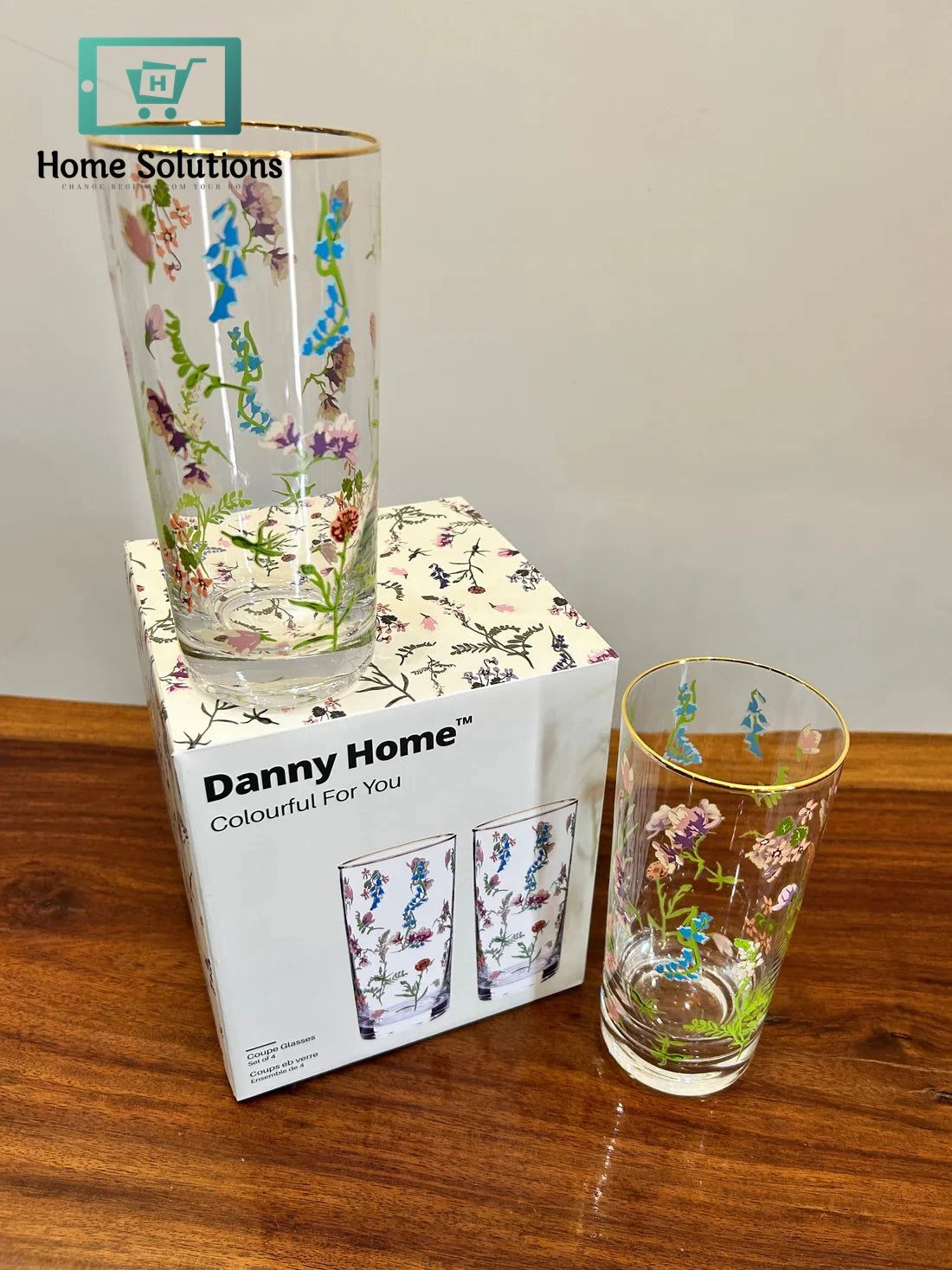 Danny Home Floral Grace Long Glass Set 4Pcs (470ml)