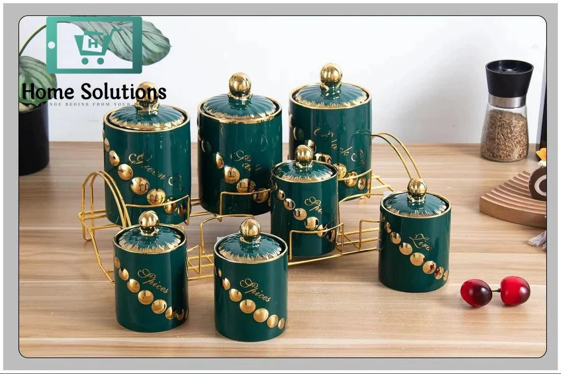 Storage Canister Set with Stand 7 Pcs – Elegant Kitchen Organizer