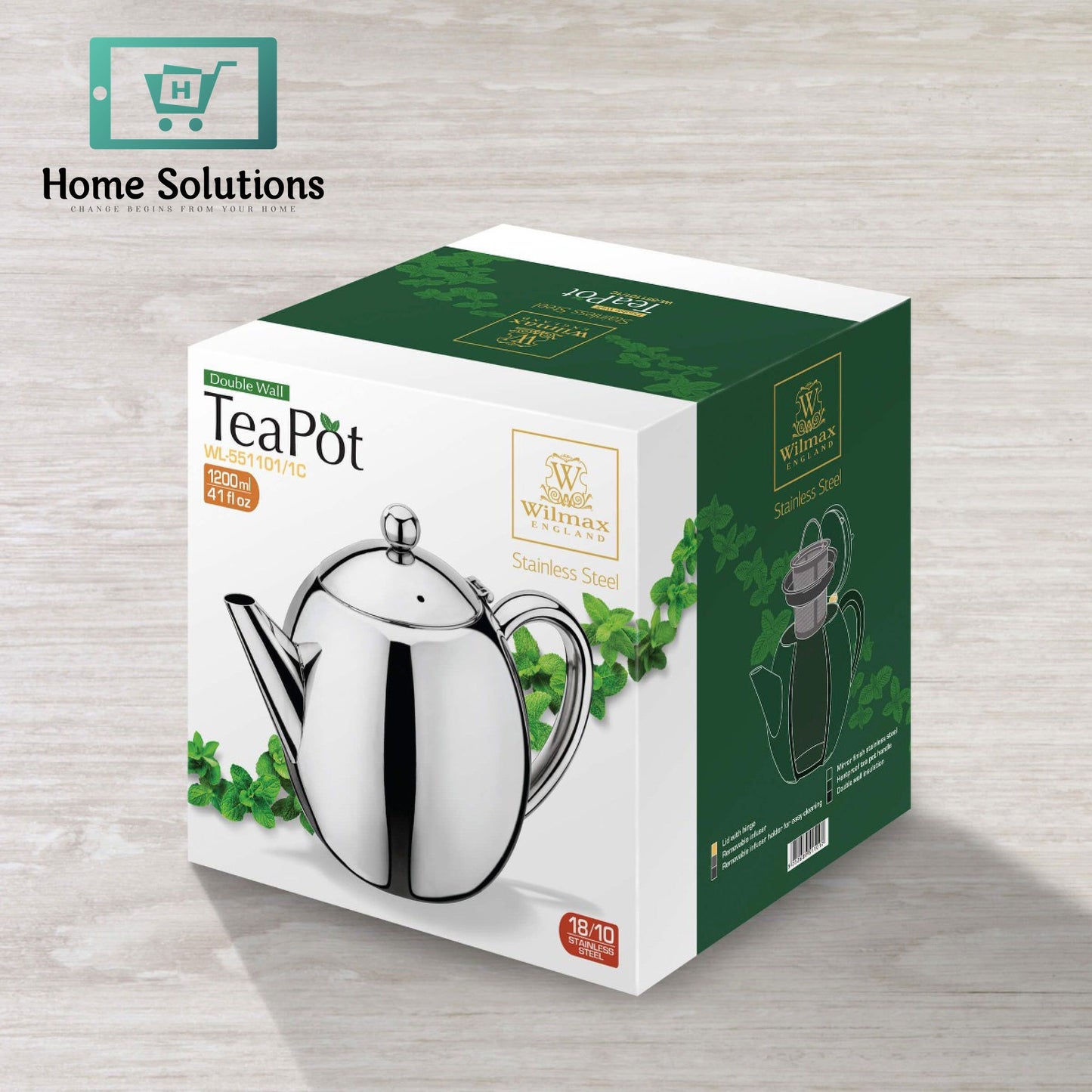 Wilmax England Double Wall Glass Tea Pot 1200ml – Elegant Borosilicate Design