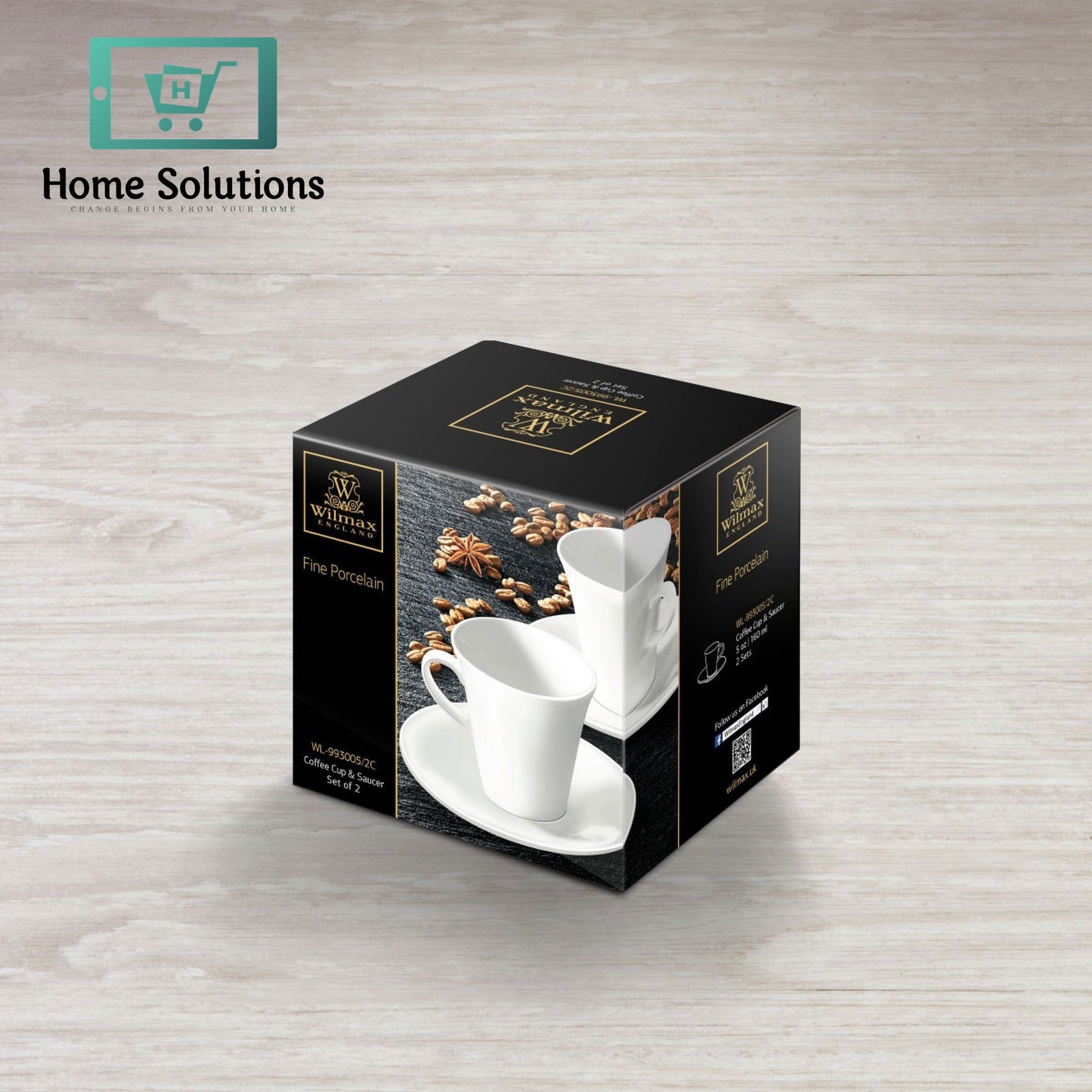 Wilmax England Fine Porcelain Coffee Cup & Saucer Set – 160 ml