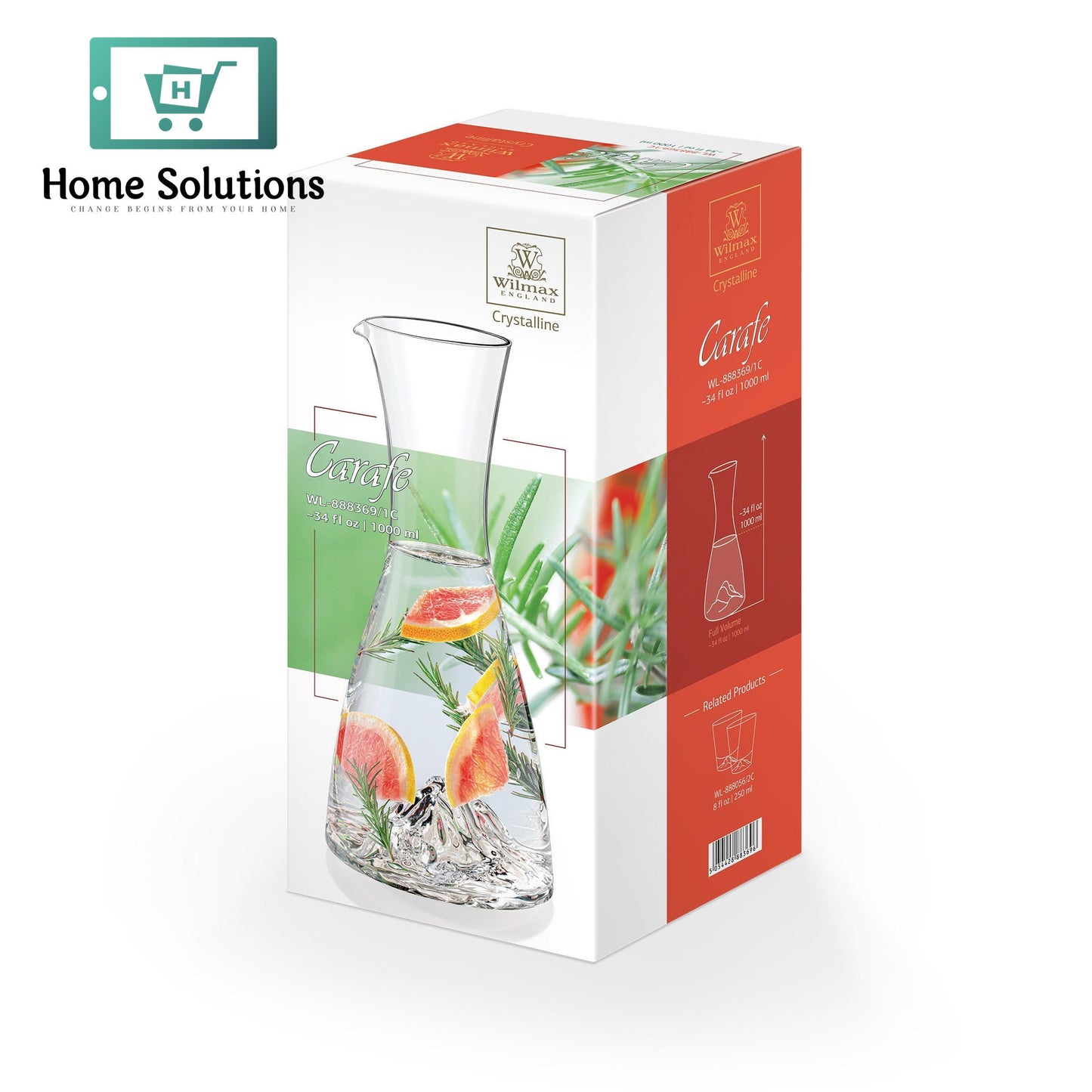 Wilmax Glass Carafe – 1000 ml | 34 fl oz Elegant Serving Pitcher