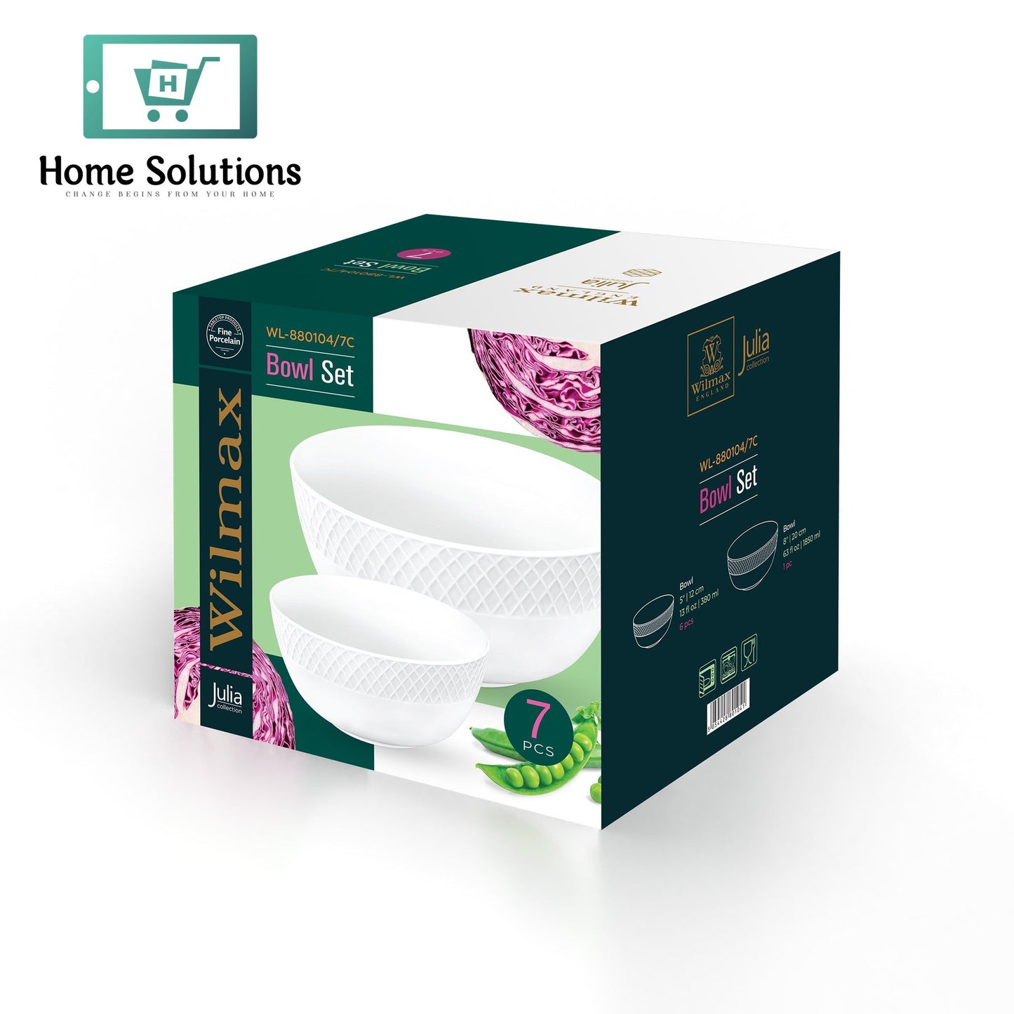 Wilmax England Julia 7-Piece Porcelain Bowl Set with Gift Box – Elegant Tableware