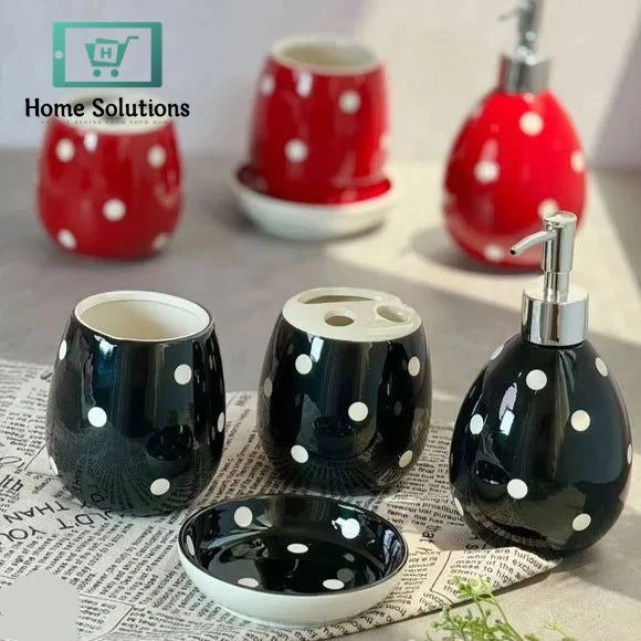 4-Piece Black & Red Bath Set