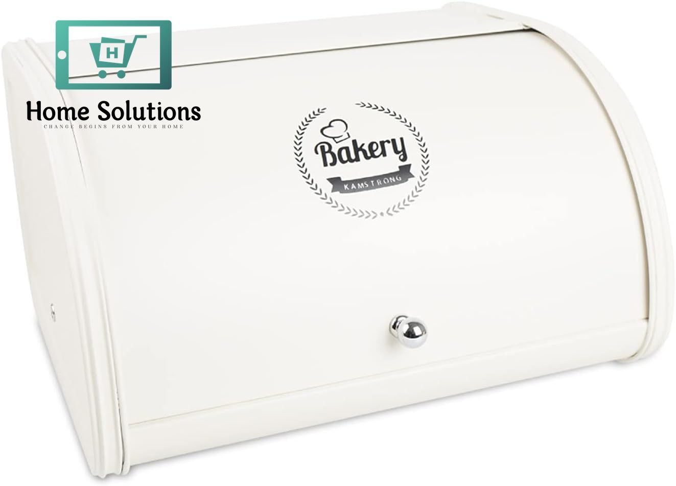 Vintage Metal Roll-Top Bread Box – Large Dust-Proof Storage Bin for Kitchen & Countertops (White)