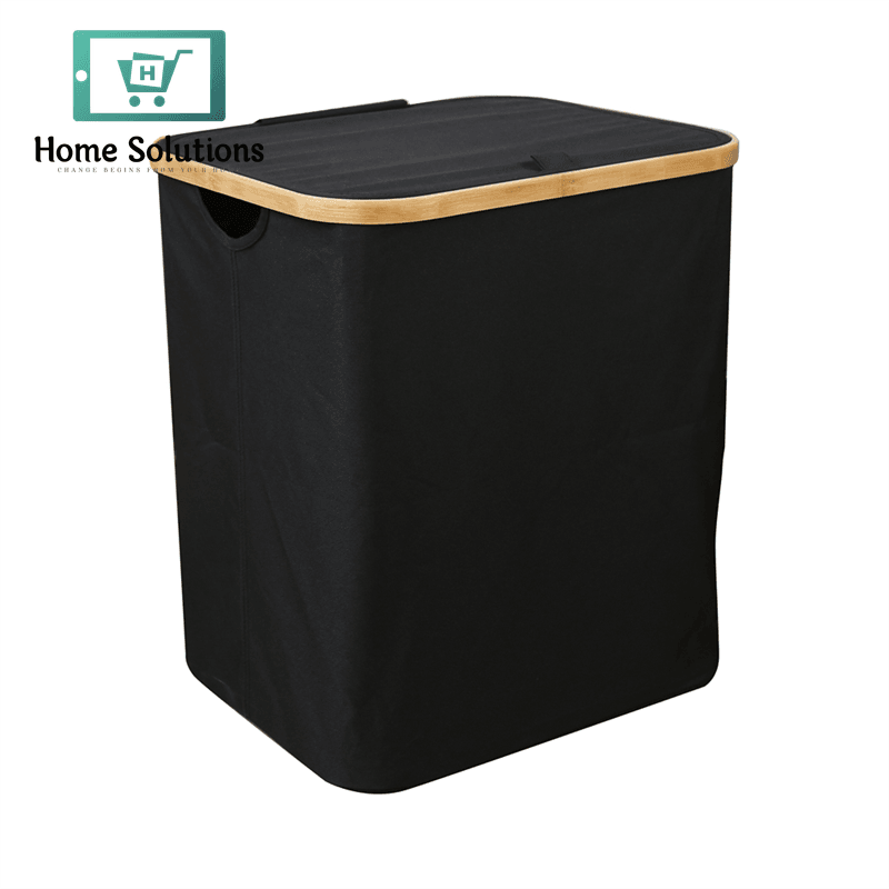 Double Compartment Laundry Basket – Black & Grey Finish