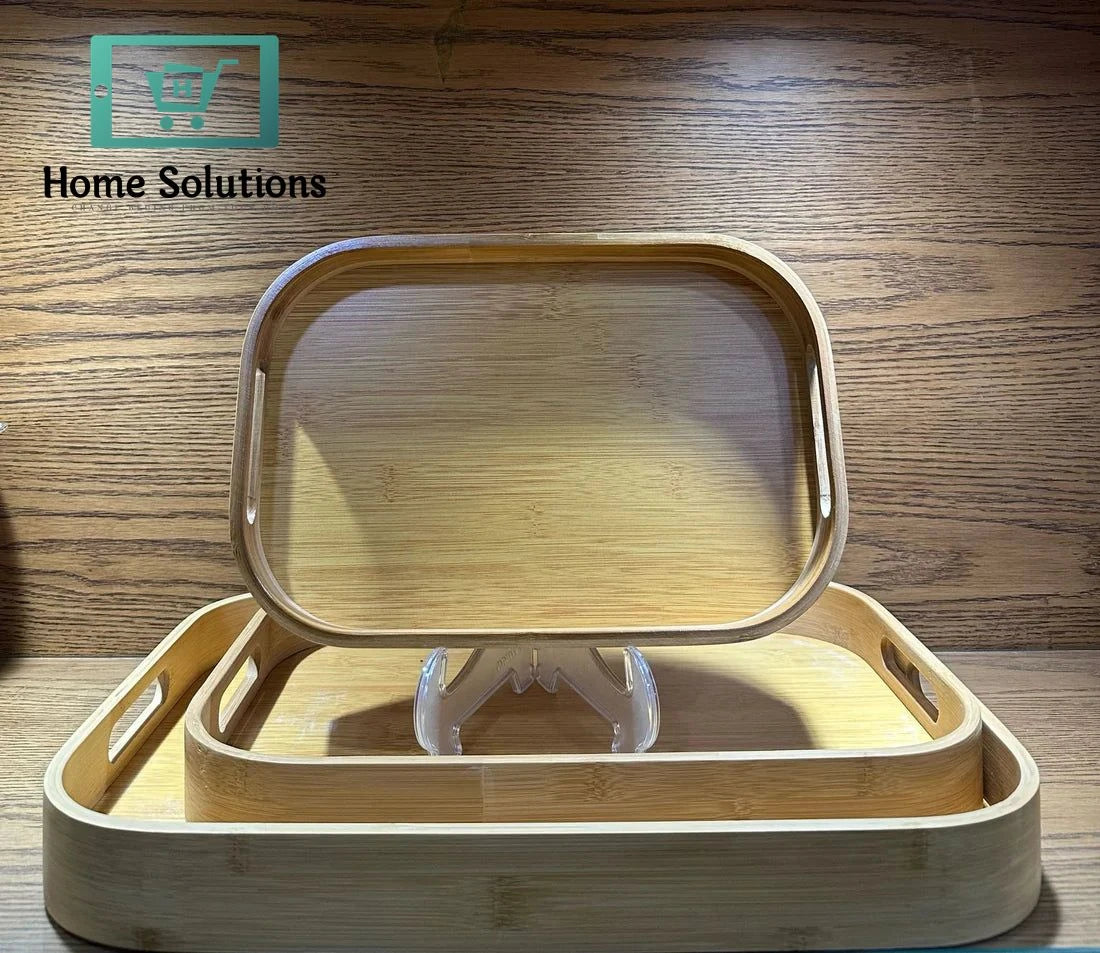 Natural Bamboo Wood Tray with Handles – Perfect for Serving