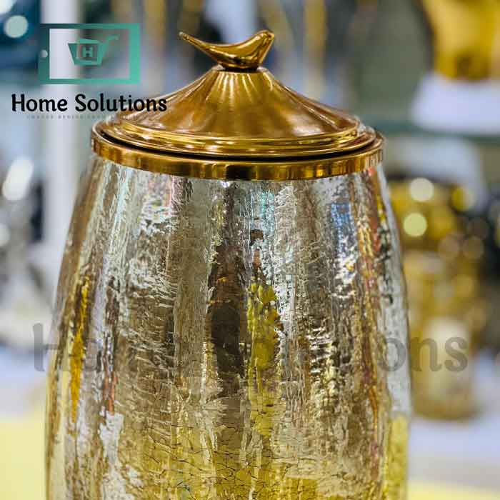 Handmade Turkish Chipped Glass Drink Dispenser with Solid Brass Base & Lid