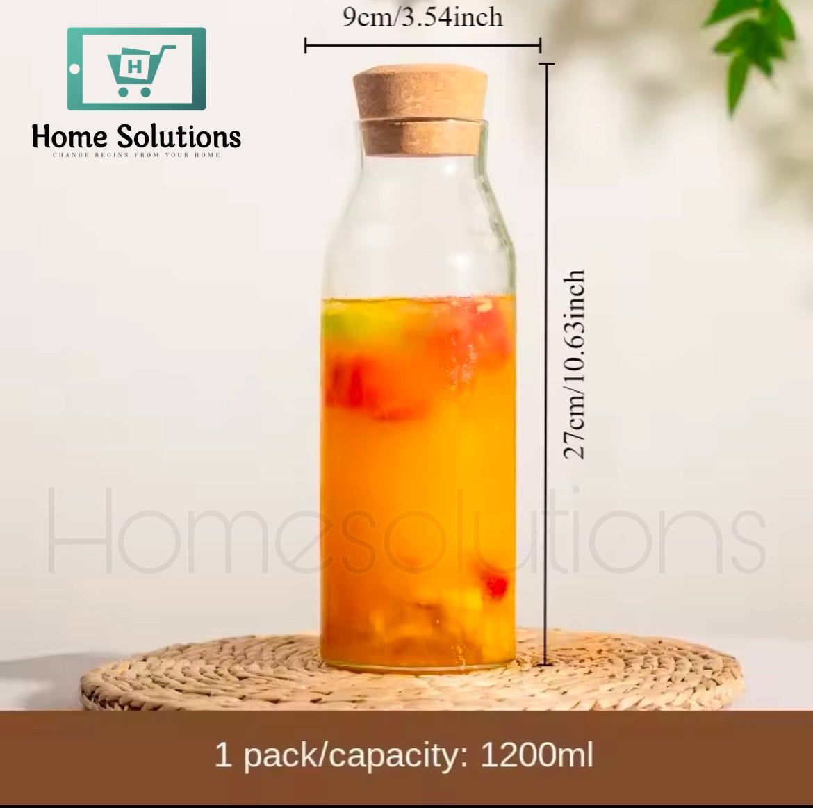 Cork Lid Glass Jar/Bottle - 1200ml