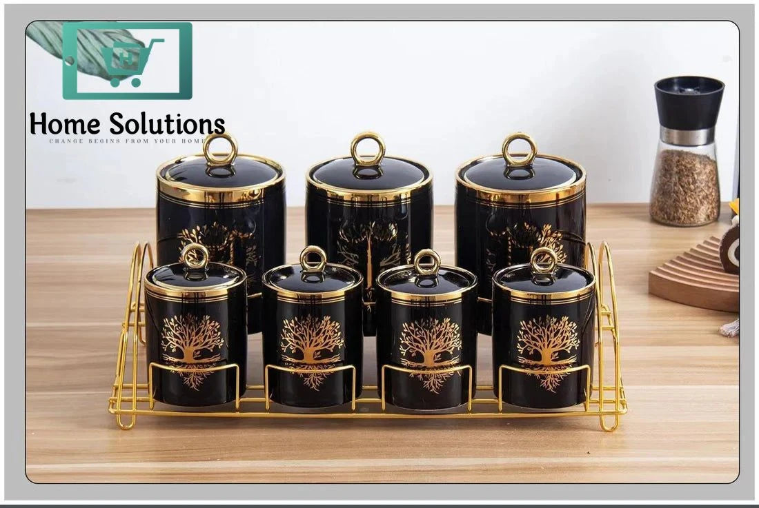 Storage Canister Set with Stand 7 Pcs – Elegant Kitchen Organizer