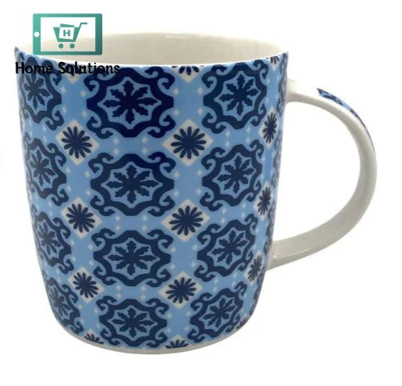 Porcelain Mug with Blue Moroccan Pattern – 350 ml Elegant Drinkware