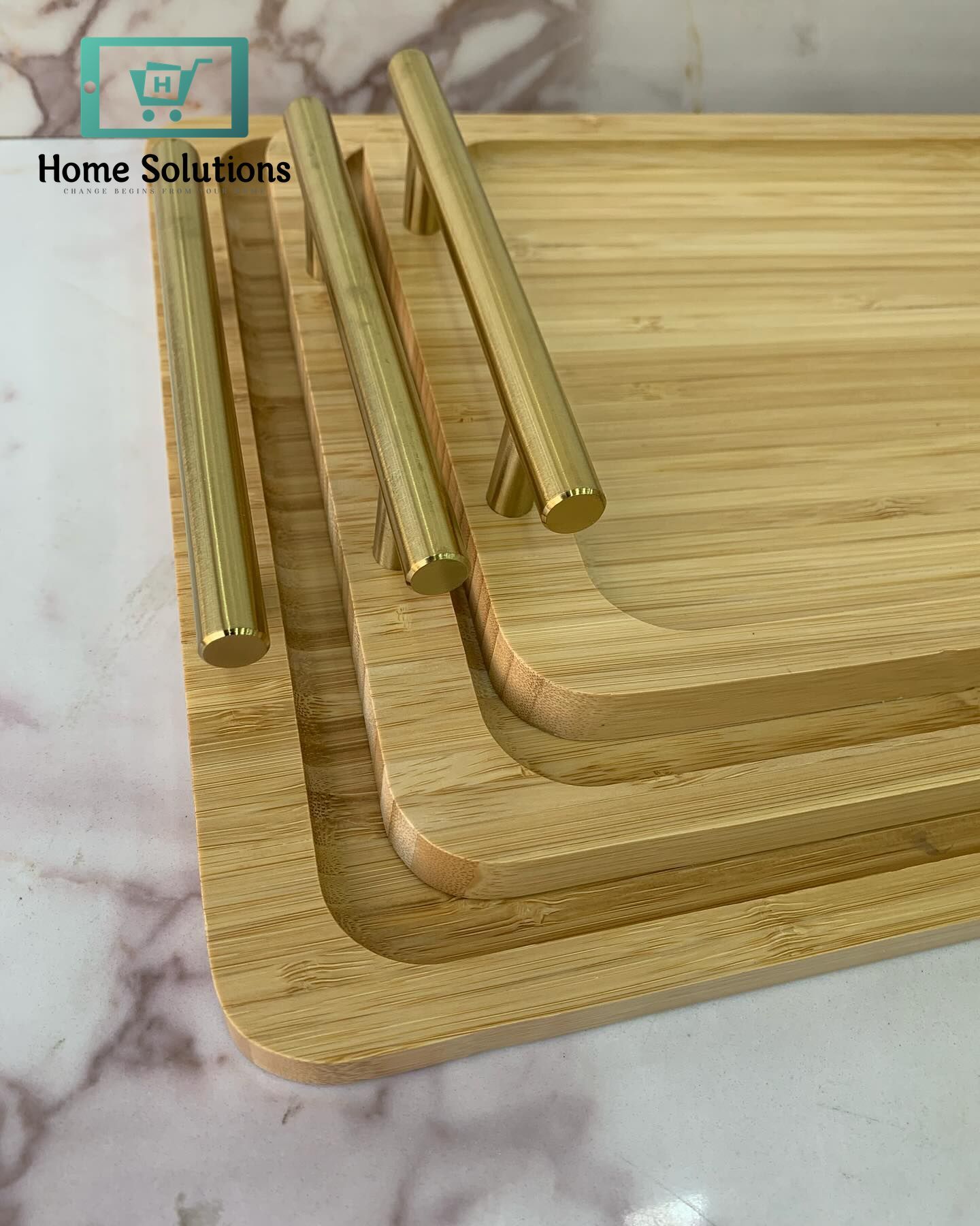 Elegant Bamboo Wood Serving Tray with Luxe Golden Handles