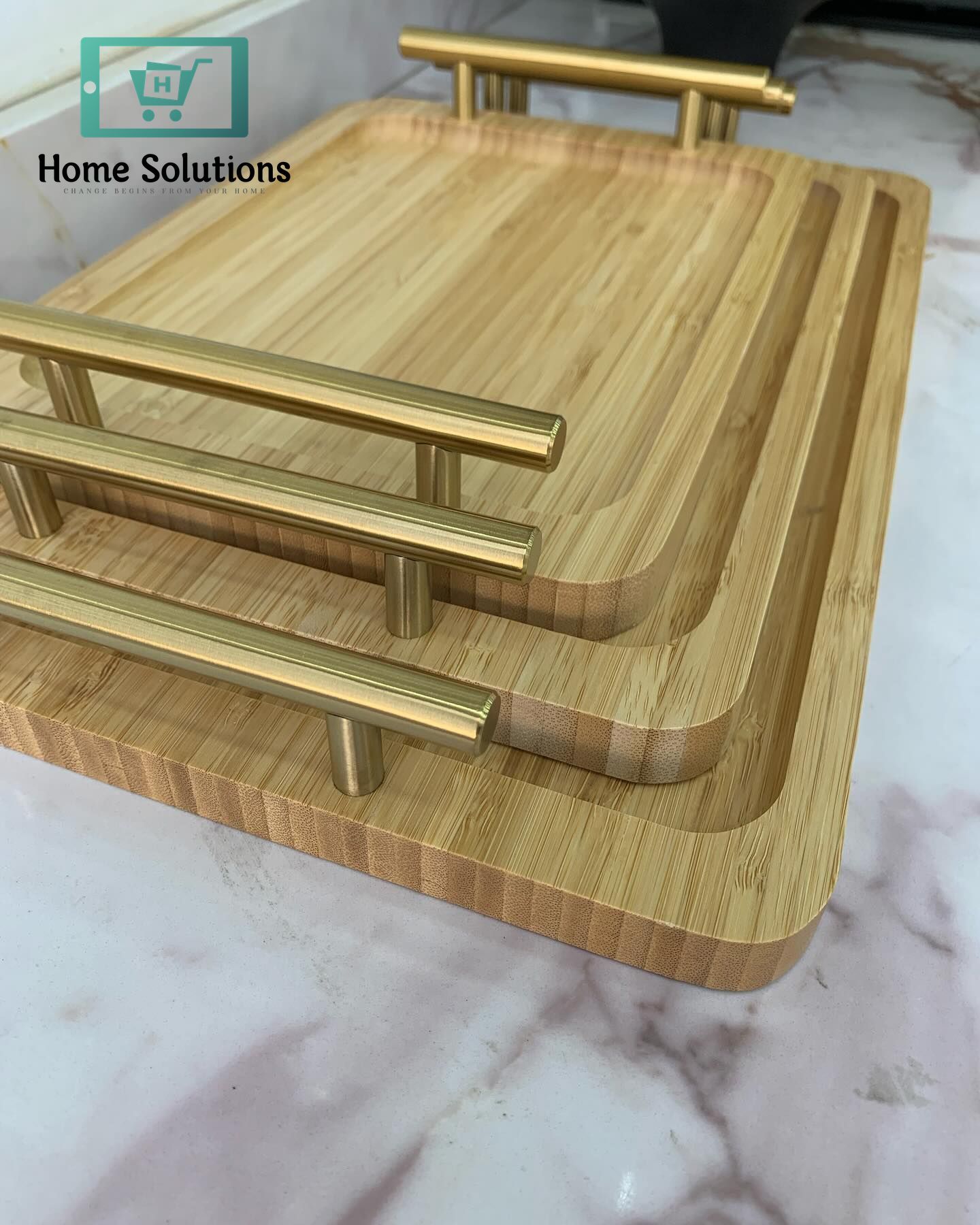 Elegant Bamboo Wood Serving Tray with Luxe Golden Handles