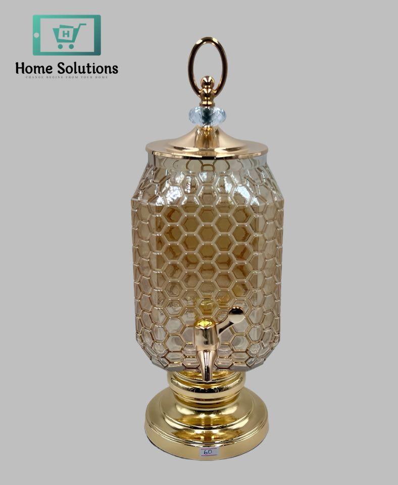 Clear Glass Beverage Dispenser with Tap – 3 Litre Capacity (Golden)