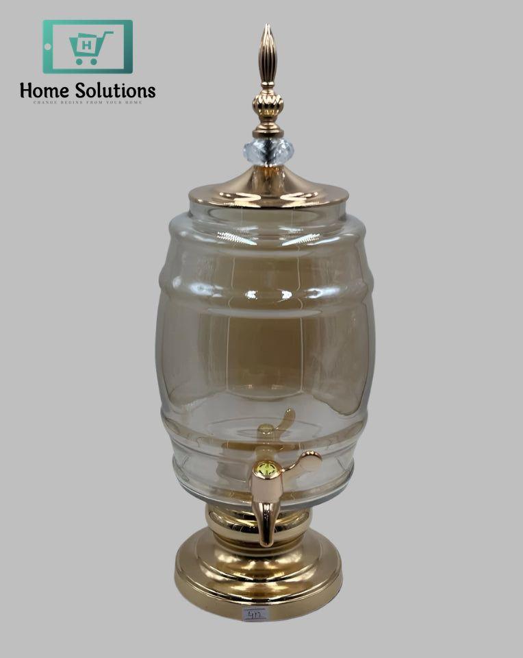 Clear Glass Beverage Dispenser with Tap – 3 Litre Capacity (Golden)