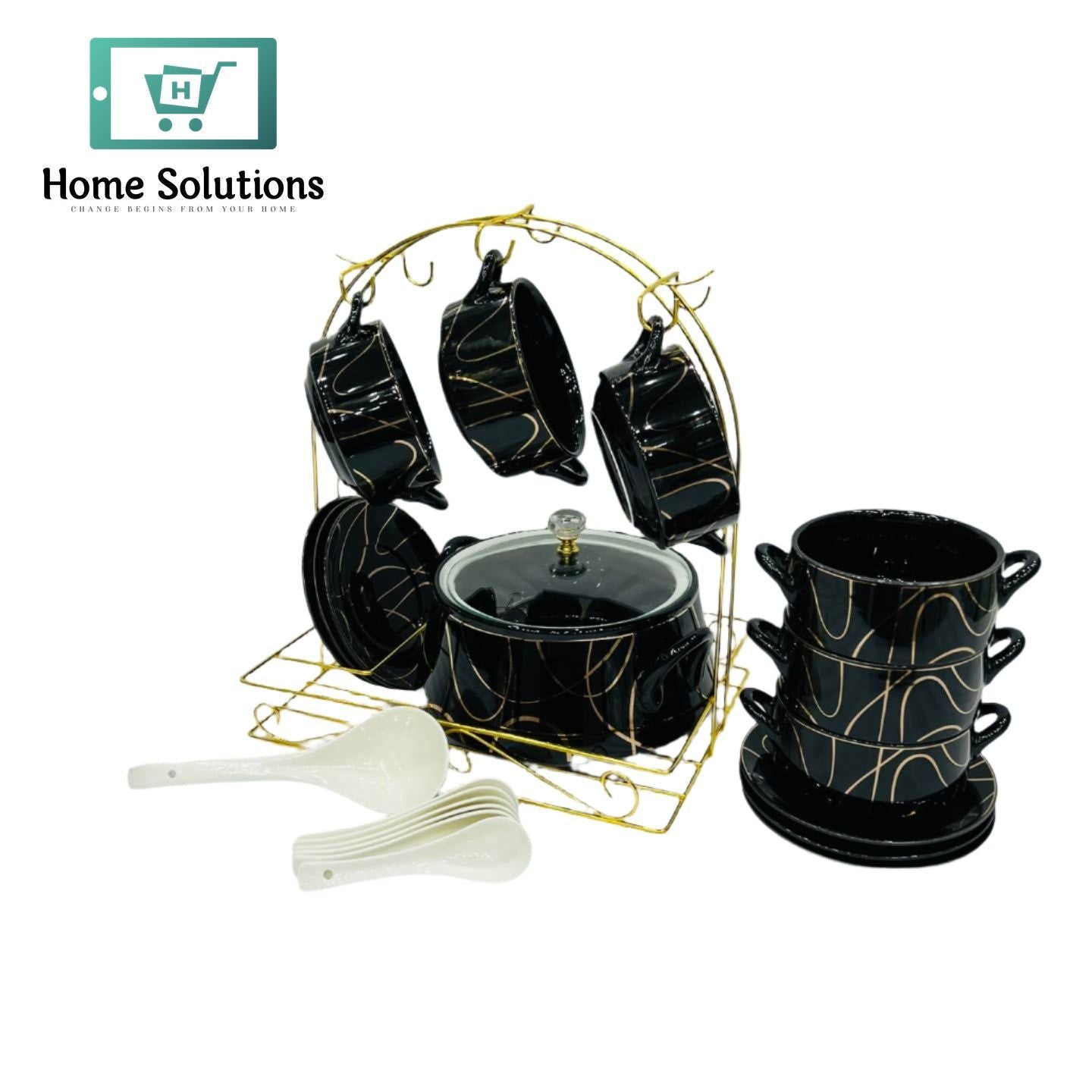 Elegant Soup Set with Golden Stand 22-Piece– Smart Shape Design