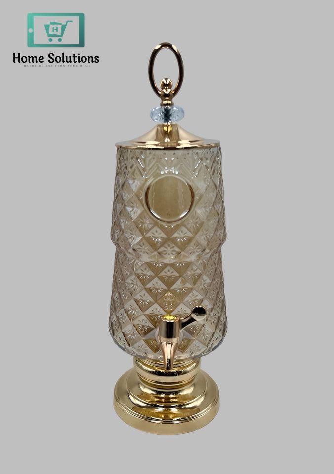 Clear Glass Beverage Dispenser with Tap – 3 Litre Capacity (Golden)