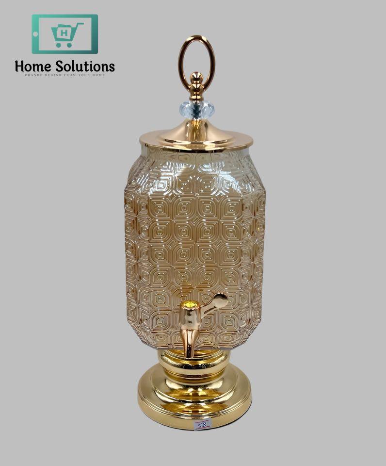 Clear Glass Beverage Dispenser with Tap – 3 Litre Capacity (Golden)