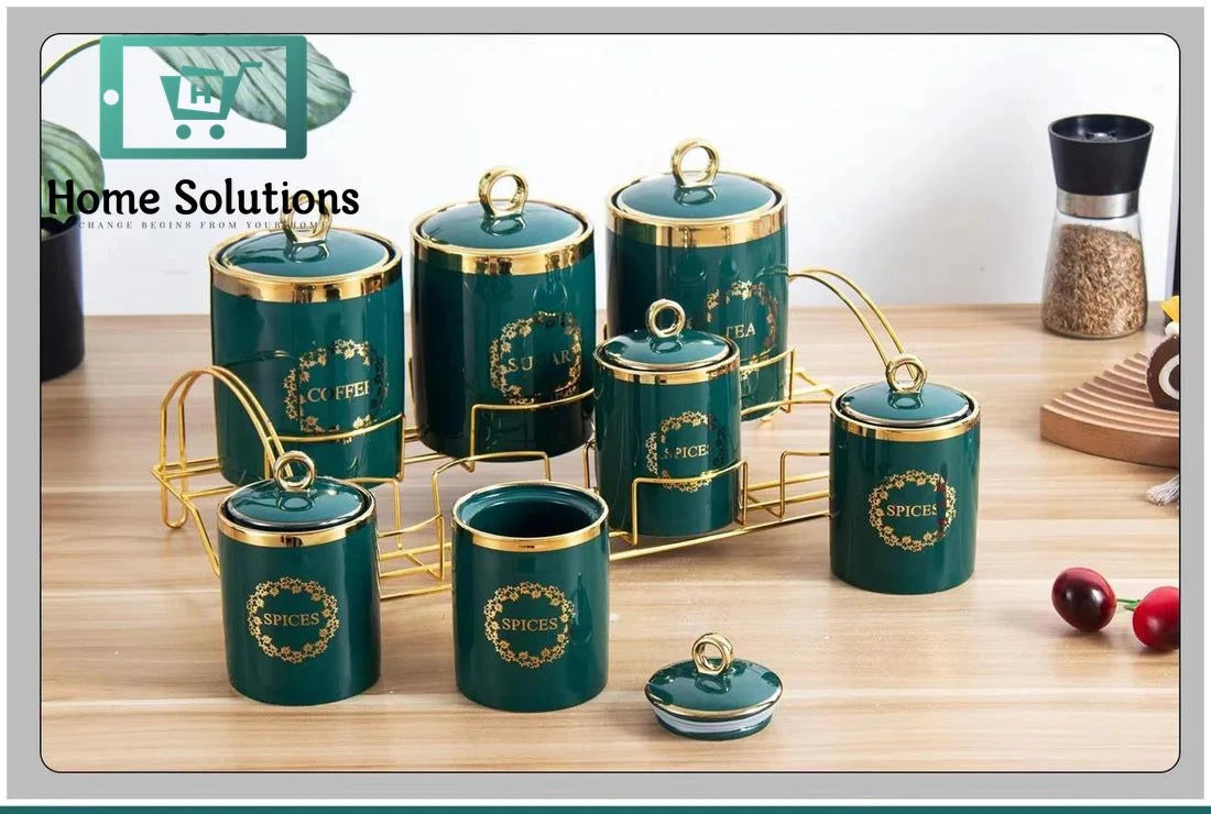 Storage Canister Set with Stand 7 Pcs – Elegant Kitchen Organizer