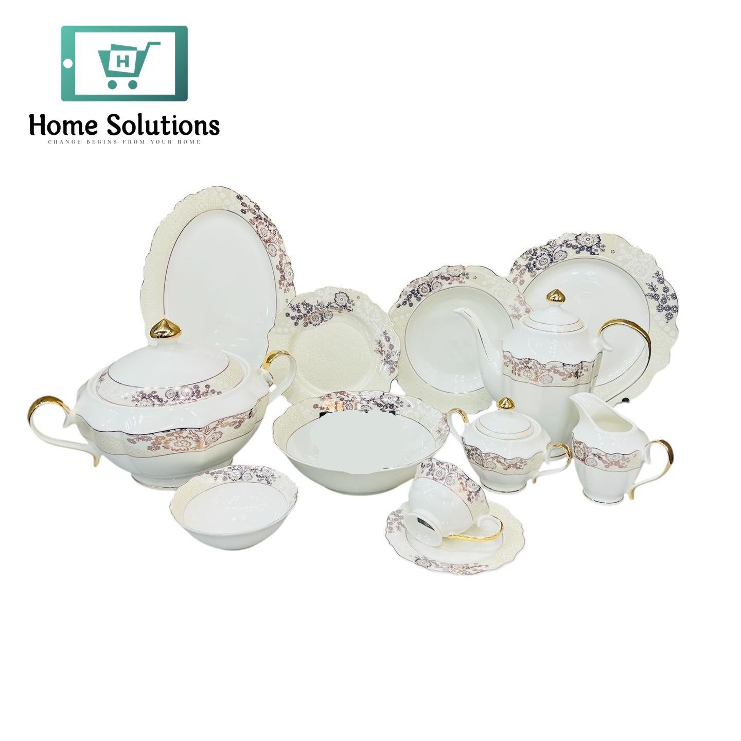 Premium Round Dinner Set 61-Piece – Stylish Serving for 8 Persons