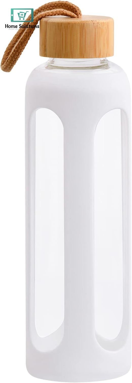 Silicon Cover Glass Bottle with Bamboo Lid