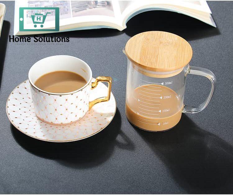 Borosilicate Glass Measuring Jug with Wooden Lid & Handle | 350ml - 500ml