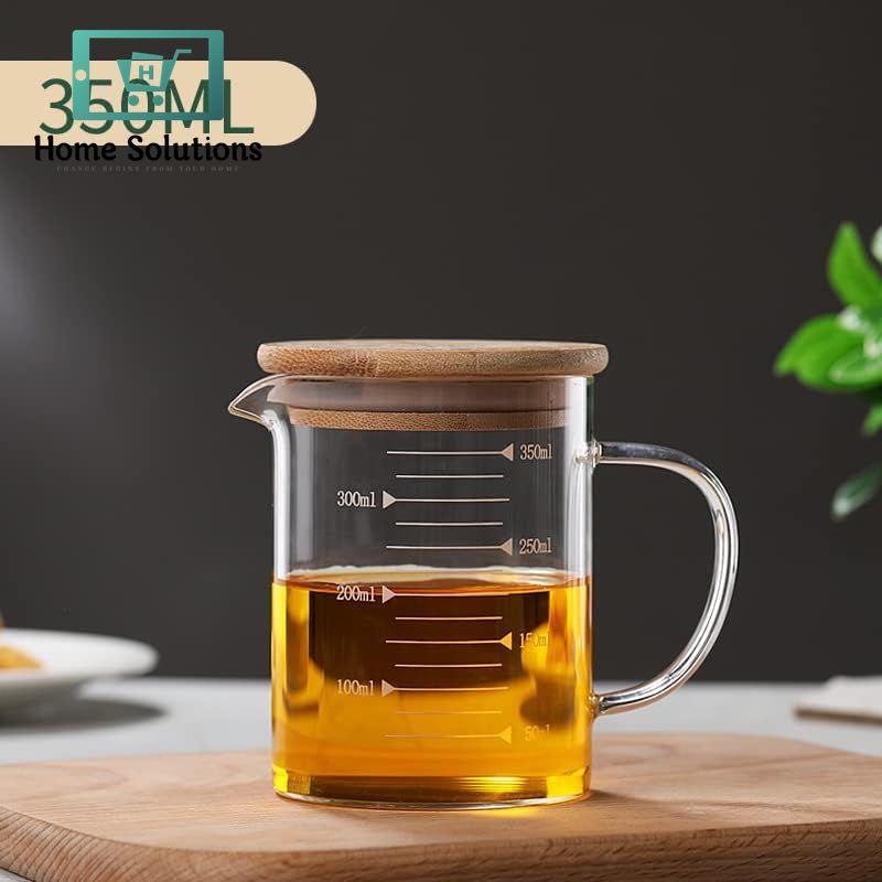 Borosilicate Glass Measuring Jug with Wooden Lid & Handle | 350ml - 500ml